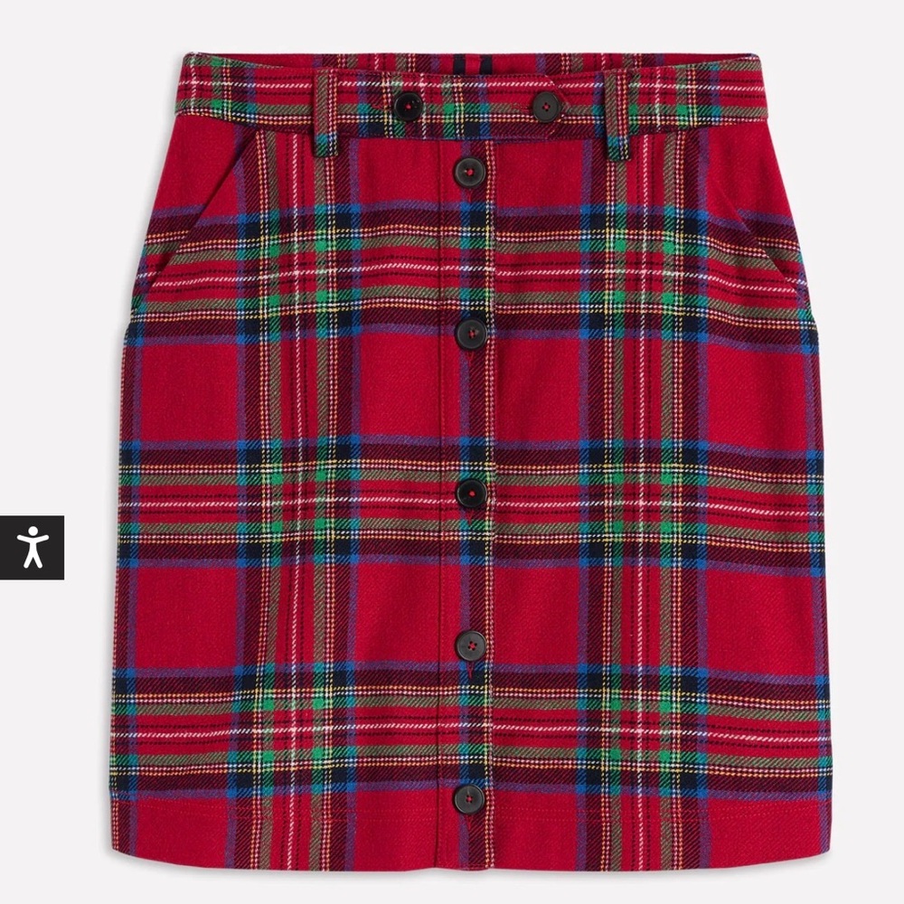 Boden Red Plaid Button-Front Mini Skirt